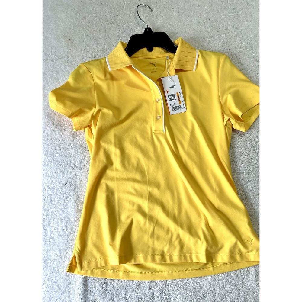 Puma Women's Yellow Cloudspun Bridges Short Sleeve Small Polo Shirt (R1)